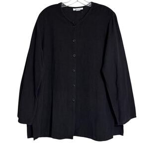Sangam Cotton Button-Front Blouse Women’s Medium Black Lagenlook Classic Staple